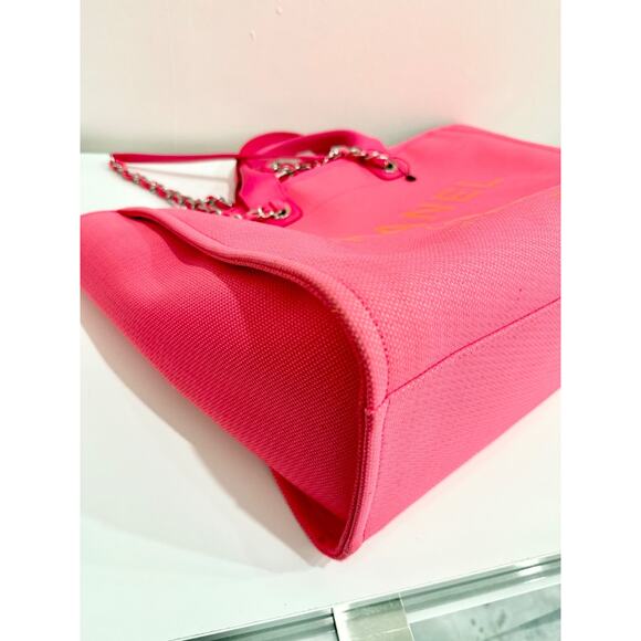 Chanel Deauville Extra Large Neon Pink/Orange  Canvas Tote Shopper Bag - Picture 14 of 16